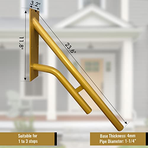 Wall Mount handrail for Outdoor Steps, Golden Polished Garage Railing, Handrail for Garage, Yard, Garden and Porch Steps (23.6