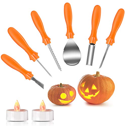 Halloween Pumpkin Carving Kit, Joyjoz Pumpkin Carving Tools Sets with 2 Pumpkin LED Lights, Professional and Heavy Duty Stainless Steel, Sturdy Sculpting Jack-O-Lanter Knife Set (The Best Pumpkin Carving Tools)