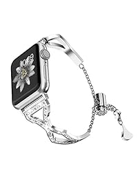 TOYOUTHS   Pulsera compatible con Apple Watch, 1.496 in, 1.575 in, 1.654 in, 1.732 in, brazalete de acero inoxidable con diamantes, pulsera de metal de repuesto para iWatch Band Series 4 3 2 1 para mujeres y niñas