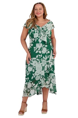 London Times Women's Dresses Chiffon Faux Wrap Ruffle Maxi Dress Guest of Weddi…