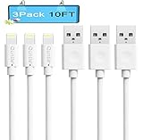 3pcs 10ft Quntis Extra Long Date Charge Sync Cable for iphone 6 6 Plus 6S ipad Air for All IOS Device Lifetime Guarantee (White)