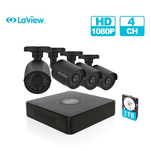 LaView 4 Channel Full HD 1080P Business and Home Security Camera System 4X Weatherproof Bullet Cameras with 4CH DVR w/ 1TB HDD 2MP Night Vision CCTV Surveillance Kit