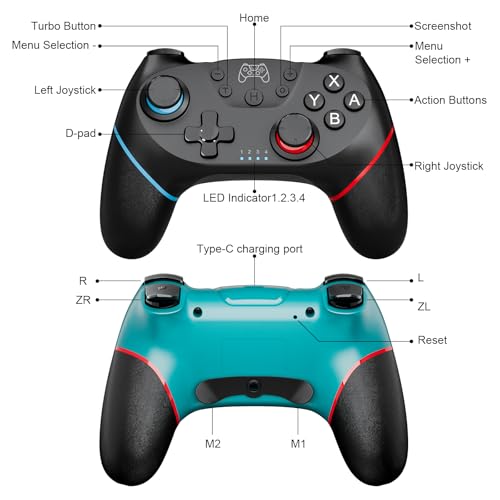 Etpark 2 Pack Controller per Switch, Bluetooth Gamepad per Switch/Switch 2/Lite/OLED, Pro Controller con Hall Joystick, Wake up, Vibrazione, Turbo, 6-Axis Gyro, Pulsante Programmabile