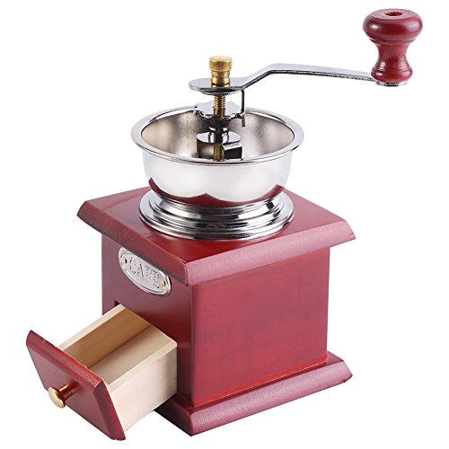 Manuelle Kaffeemühle Retro Holz Hand Kaffeemühle Kaffee Korn Burr Mill Maschine mit Catch Drawer(Red Wooden)