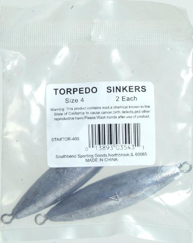 South Bend Torpedo Sinkers (Pack of 2), 4-Ounce