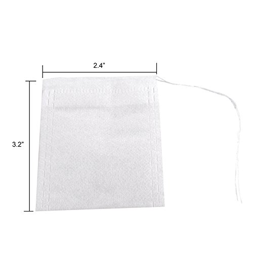 Tea Filter Bags, Unbleached 100% Natural Drawstring Empty tea bags for Loose, Herbal, Green & Weight Loss Tea - NUIBY Disposable Tea Infuser Bags - 1cup capacity, 100 counts (2.4in x 3.2in)