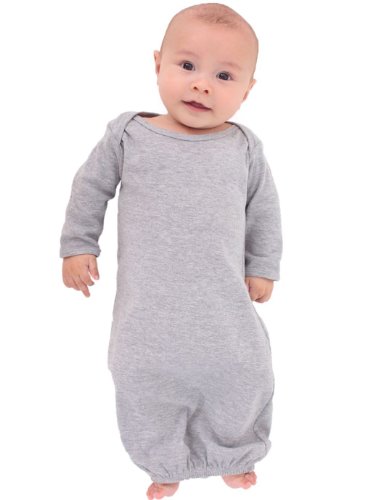 American Apparel Infant Baby Rib Long Sleeve Gown - Heather Grey / 3-6M