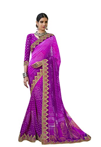Viva N Diva Pink & Purple Georgette Saree With Unstitched Blouse Piece