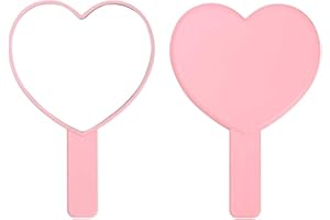 TBWHL Heart-Shaped Travel Handheld Mirror, Cosmetic Hand Mirror with Handle, Cute Hand held Mirror for Shaving Single-Sided Portable Travel Vanity Mirror for Men & Women (Pink, 1Pack)
