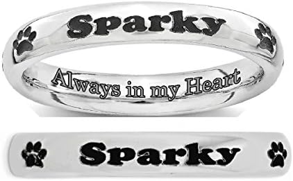 Personalized Custom Made Ring with Anmial Pet Dog Paw Print, Your Name, or Any Text Customization and with Inside Ring Engraving on Sterling Silver 3mm Band ~ Sizes 4 to 13 ~ by
