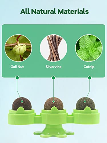 Petslucent Catnip Ball for Cats Wall, 3in1 Cat Toys Wall Ball Mint Balls Lick Roller, Cat Nip Silvervine Edible Kitty Safe Healthy Kitten Teeth Cleaning Dental Cat Toy Chew Toys Indoor