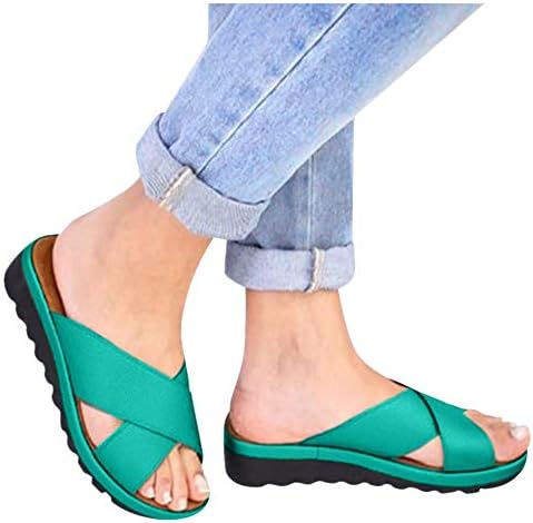 Platform Sandals for Women- 2019 New Comfort Flip Flops Wedge Shoes Flats Beach Casual Slippers (Green -7)