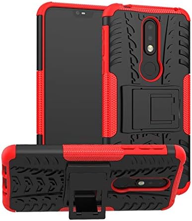 Prime Retail Nokia 7.1, Back Cover, Premium Real Hybrid Shockproof Bumper Defender Cover, Kick Stand Hybrid Desk Stand (Red) Back Case Cover for Nokia 7.1