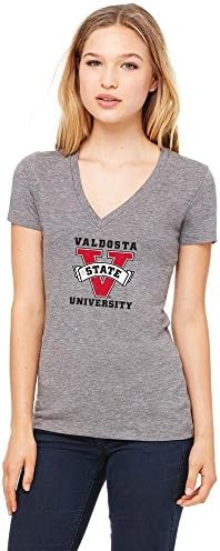 Valdosta State University Blazers Womens Short Sleeve 50/50 V-Neck Shirt Distressed Logo Design (Small)