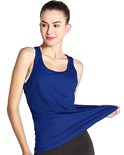 Fastorm Women's 2 Pack Running Tank Tops for Women Active Racerback Dry Fit Tank Top Cerulean Blue-Neon Pink L