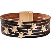 Women's PU Leather Multi-layer Buckle Wide Wristband Bracelet Female Leather Bracelet Star Accessories Bracelet