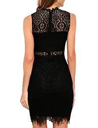 Zalalus Elegante vestido de fiesta de encaje floral sin mangas y cuello alto para mujeres