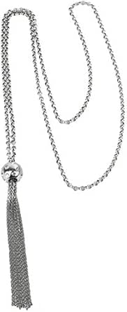 Amazon.com: Sterling Silver Charm Necklace Clear Swarovski Crystal Drop with Tassel 32"=80cm ...