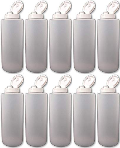 Earth's Essentials Ten Pack of Refillable 12 Oz. Squeeze Bottles with Large Opening Flip Caps-Great for Condiments, Sauces Or Crafts