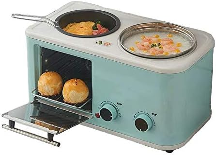 JINRU Electric 3 in 1 Household Breakfast Machine Mini Bread Toaster Baking Oven Omelette Fry Pan Hot Pot Boiler Food Steamer,Blue