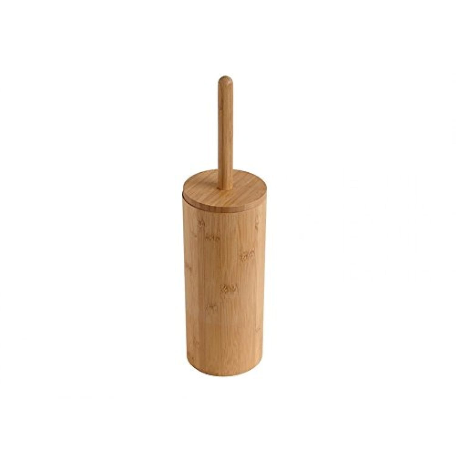 Woodluv Round Natural Bamboo Wood Toilet Brush & Holder