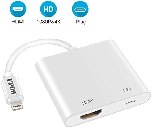 【Latest Updated】 Digital HDMI Adapter, Upow AV Adapter with iPhone Charging Port,Compatible with iPhone/iPad/iPod Touch, Support 4K &1080P HD TV Display Monitor, Projector(for iOS 9.1 and Later)