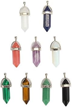 9 Piece Crystal Hexagonal Healing Point Bullet Shape Pendant Chakra Cut Gemstone Pendant
