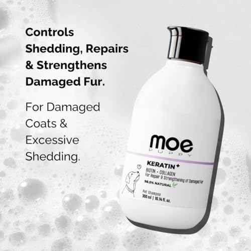 Moe Keratin Plus Pet Shampoo for Dogs and Cats - Repair and Strengthening Damaged Fur, Natural Plant Based Ingredients, Sulfate & Paraben Free, pH Balanced, 300 ML