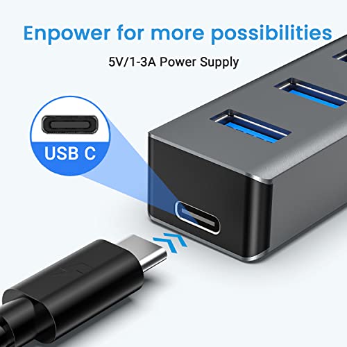 atolla Hub USB 3.0, 7 Puertos Multi USB Hub de Aluminio | Cable de Extensión de 1m Adaptador USB para PC, Portátil, Macbook Pro y más