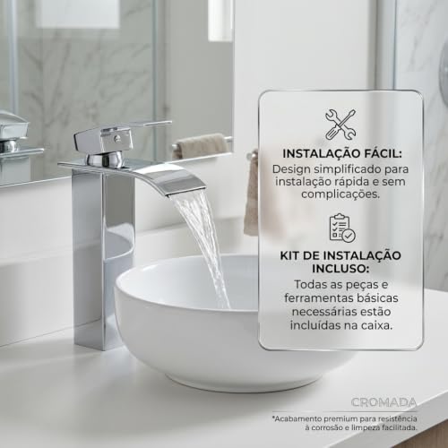 Torneira Cascata Monocomando Cromada para Banheiro Quente e Frio TKLA