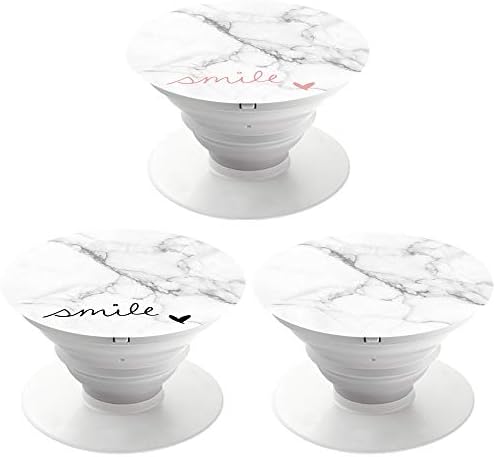 [ 3 Pack ] Collapsible Grip & Stand for Phones and Tablets - White Marble Rose Gold and Black Smile Heart