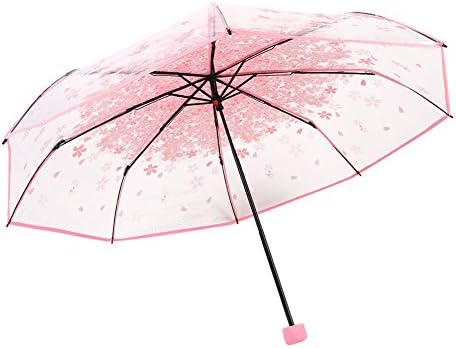 Transparent Bubble Umbrella, Clear Dome Shape Folding Compact Umbrella for Weddings and Events (Pink)
