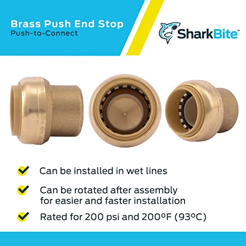 SharkBite 1 Inch Push Cap, Push to Connect Brass Plumbing Fitting, PEX