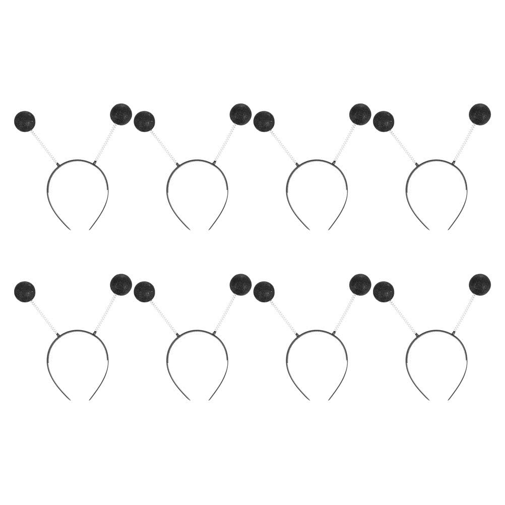 minkissy 8pcs Glitter Ball Boppers Antennas Headband Black Head Bopper Pompom Ball Hair Bands for Halloween Party Costume Accessory Black