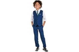Marvelous Kids Boys' 6-Piece Formal Slim Fit Suit Set, Vest, Pants, Dress Shirt, Tie, Pocket Square, and Bow Tie