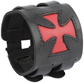 Mojeska Punk fashion Leather Cuff-Bracelet with Red Victorian Corss design