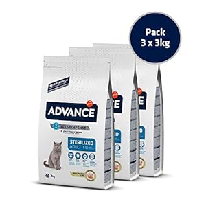Advance Adult Sterilized – Pienso para Gatos Adultos Esterilizados con Pavo Y Cebada – Pack De 3 X 3 – Total 9 Kg 9000 g