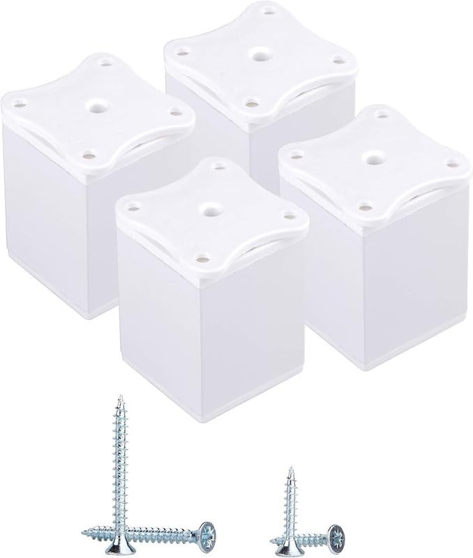 View 1 of (Pack of 4) White Height Adjustable Furniture Legs Angle Profile 1.57" x 1.57" (40 x 40 mm) Plastic Aluminum Screws Included, Height - 2.36" (60 mm)
