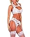 QUEENIE VISCONTI Women Sexy Harness Lace Skirt 3 Pieces Bralettes Garter Lingerie Set
