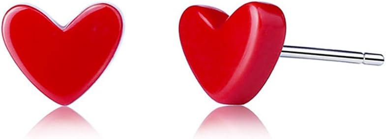 Rakumi Sterling Silver Earrings Heart-shaped Red Coral Studs Earrings