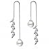 megko Women's Simulated Pearl Threader Earrings Silver Long Stud Earrings Leaf Earring (style4)
