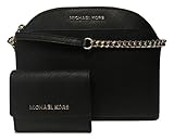 MICHAEL Michael Kors Emmy MD Crossbody bundle with Michael Kors Jet Set Travel Card Case ID Key Holder Wallet (Black)