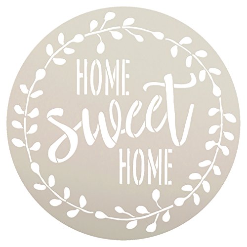 Home Sweet Home Stencil with Laurel Wreath by StudioR12 | Reusable Mylar Template for Painting Wood Signs | Round Design | DIY Home Decor Country Farmhouse Style | Mixed Media | Select Size (18