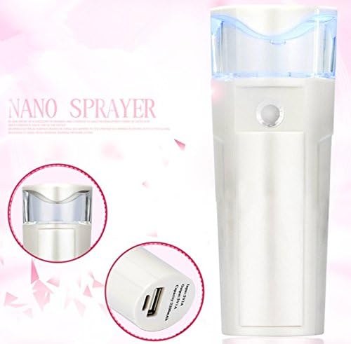 Large Water Tank Portable Handy Nano Mister Multi-function Facial Mist Spray Face Sprayer USB Rechargeable Nano water spray（With mobile power supply） (Rice white)