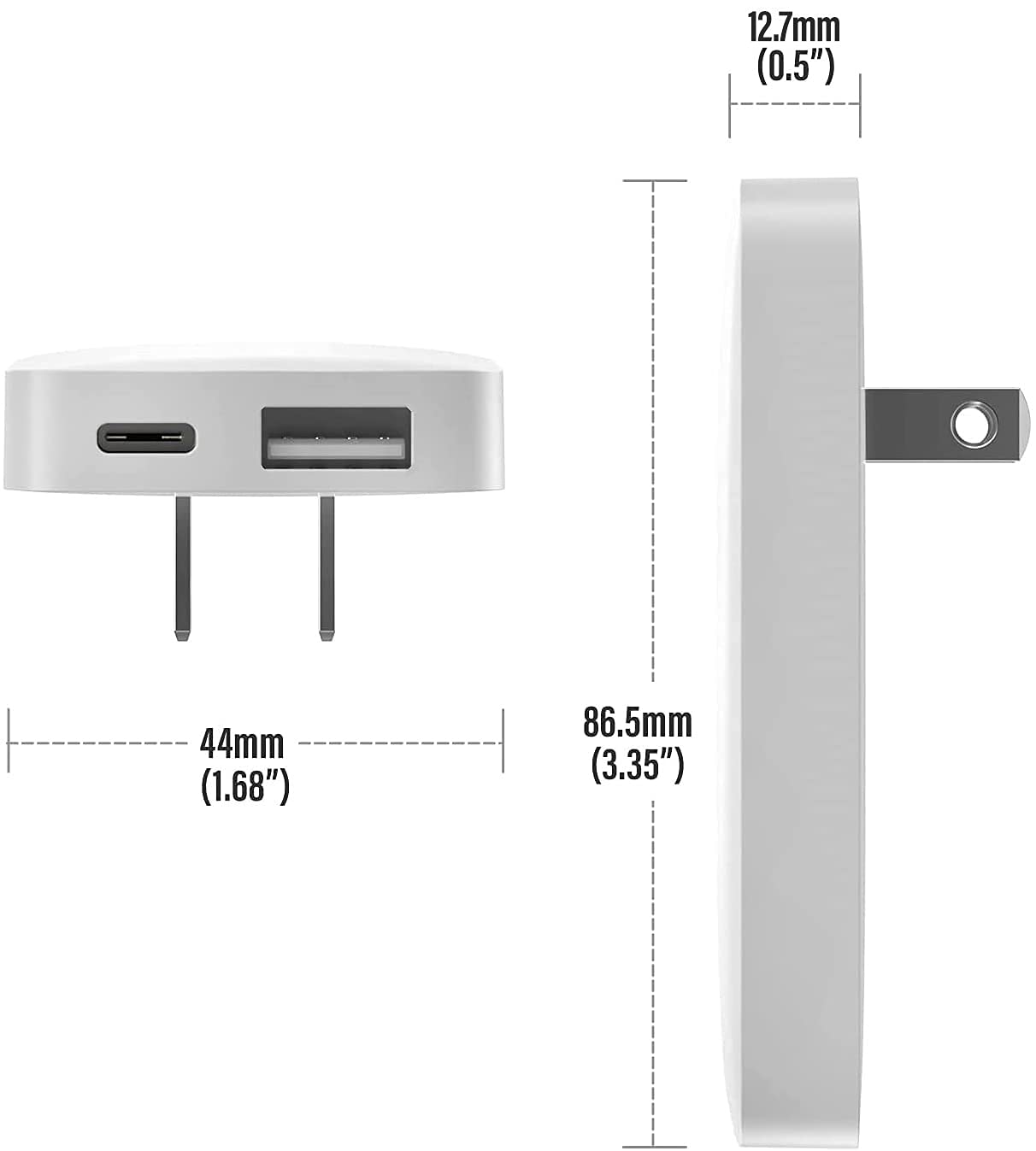 Type C Flat Wall Charger, Galvanox Ultra Slim (Multi-Port Power Adapter) for iPhone 11/12/13/14 iPhone 15 Pro/Max and Samsung Galaxy Models, 20W Fast Charging Outlet Plug (Dual USB-C USB-A)