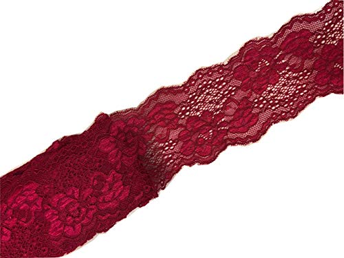 10 Yards Stretch Lace Ribbon Trim 3 inch Floral Pattern Lace Elastic for Headbands Garters Sewing Decorat Craft Supply (Wine Red) - Thumbnail 2