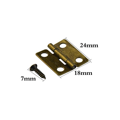 MANSHU 40pcs Small Box Hinges, 20 Sets Antique Right Latch Hook Hasp Wood Jewelry Box Hasp Catch Decoration with 240 Pieces Replacement Screws - Bronze Tone