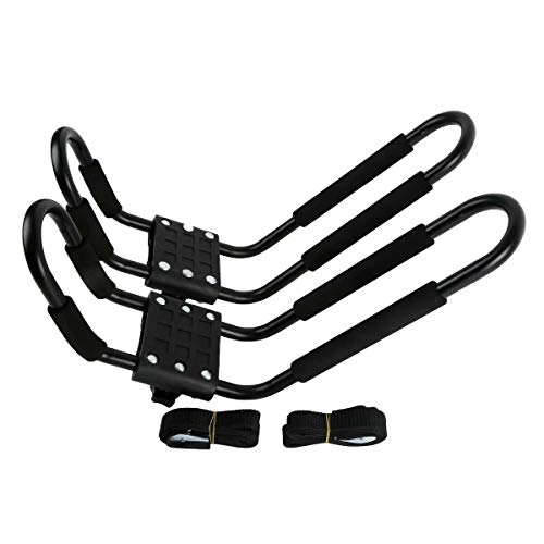 Tengchang 2 Pairs Universal Roof J-Bar Kayak Rack, Boat Canoe Car SUV Top Mounted Kayak Carrier with One Year Warranty