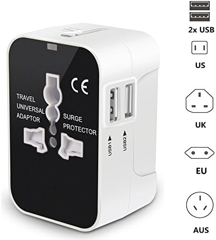 Universal Travel Adapter, International Adapter Plug Kits Dual USB Charging Ports, All in One Converter Wall Charger, ZGGCD Worldwide AC Power Outlet for USA UK AUS Europe Cell Phone Laptop – White