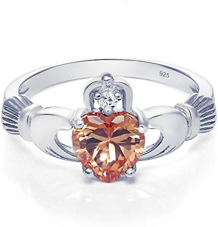 Sterling Silver Claddagh Promise Ring For Her with Simulated Champagne And Cubic Zirconia, 8mm (8)